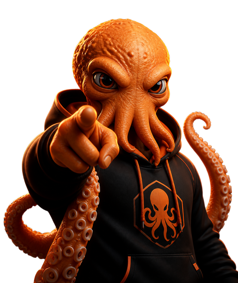 Pulpo NOVA señalando al visitante
